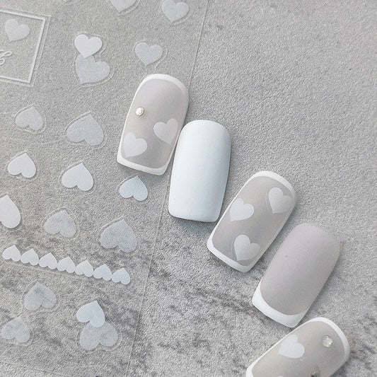 Hello Claws | White Heart Embossed Pattern Design Nail Deco Sticker