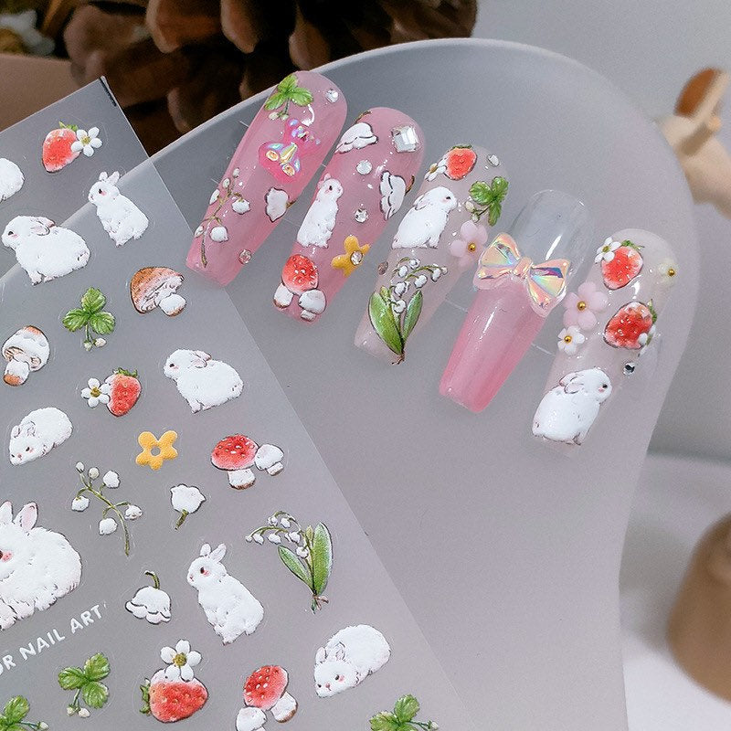 Hello Claws | Nail Deco Pink Strawberry Bunny Sticker