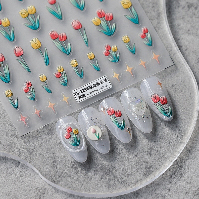 Hello Claws | Spring Tulip Flower Star 5D Embossed Pattern Design Nail Deco Sticker