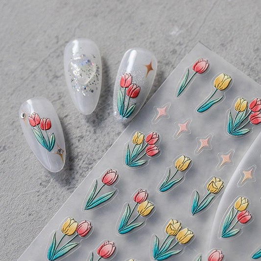 Hello Claws | Spring Tulip Flower Star 5D Embossed Pattern Design Nail Deco Sticker