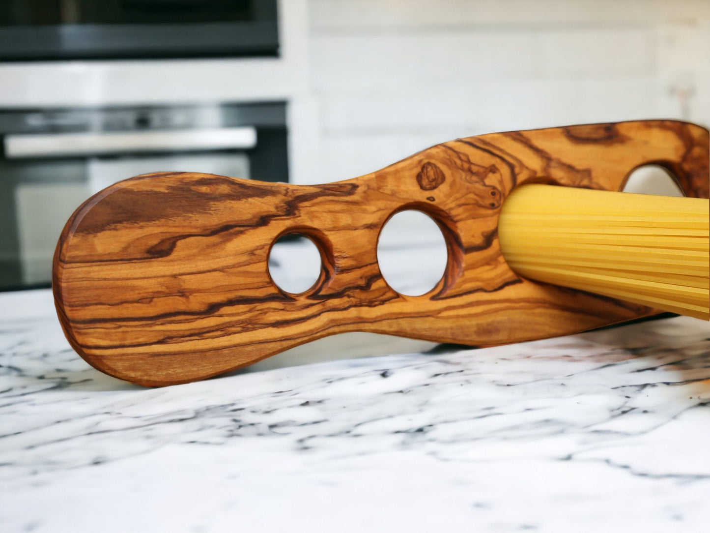 Handcrafted Olive Wood Spaghetti Measure - 4 Hole Pasta Portioning Gadget