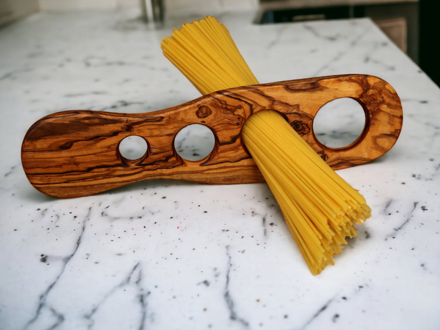 Handcrafted Olive Wood Spaghetti Measure - 4 Hole Pasta Portioning Gadget