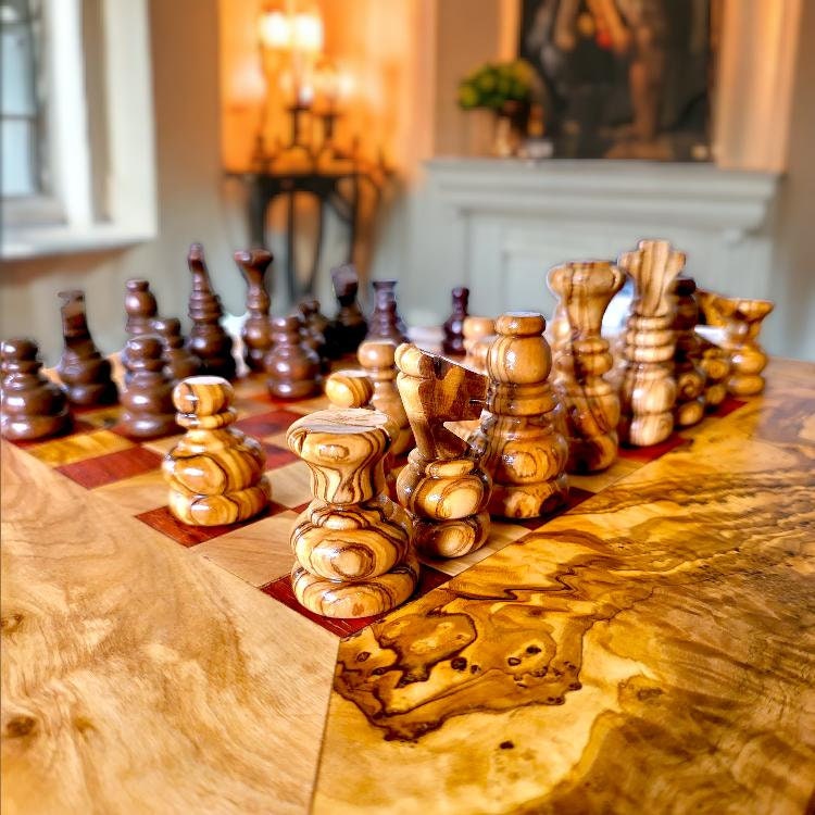 Handcrafted Olive Wood Chess Set – Premium Flat Wooden Chess Board (Multiple Sizes Available)