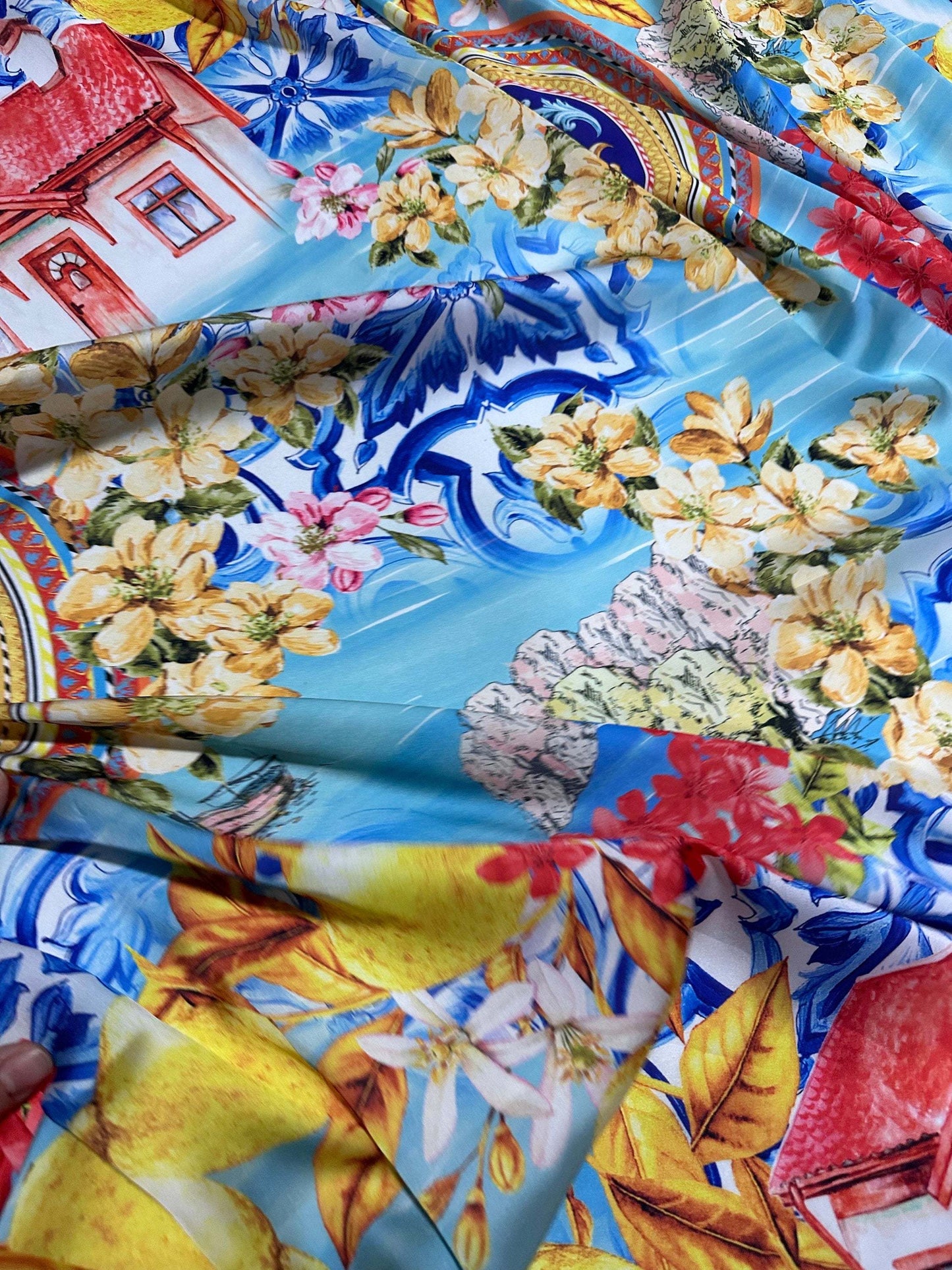 Majolica Sicilian Print Fabric by Metre