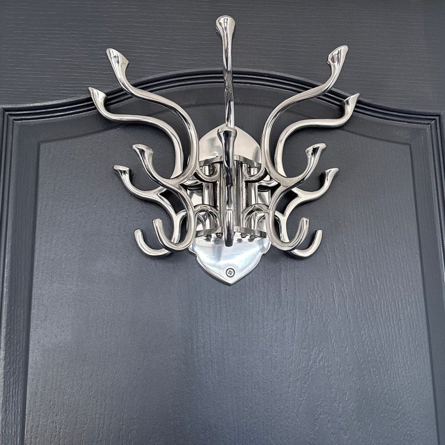 Metal Swivel Coat Rack | Polished Aluminium 5 Hook Wall Hanger