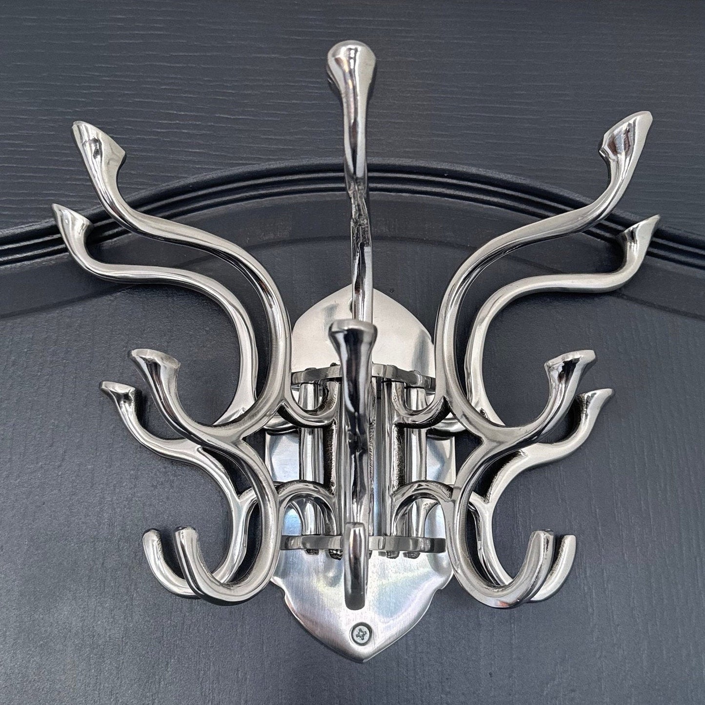 Metal Swivel Coat Rack | Polished Aluminium 5 Hook Wall Hanger