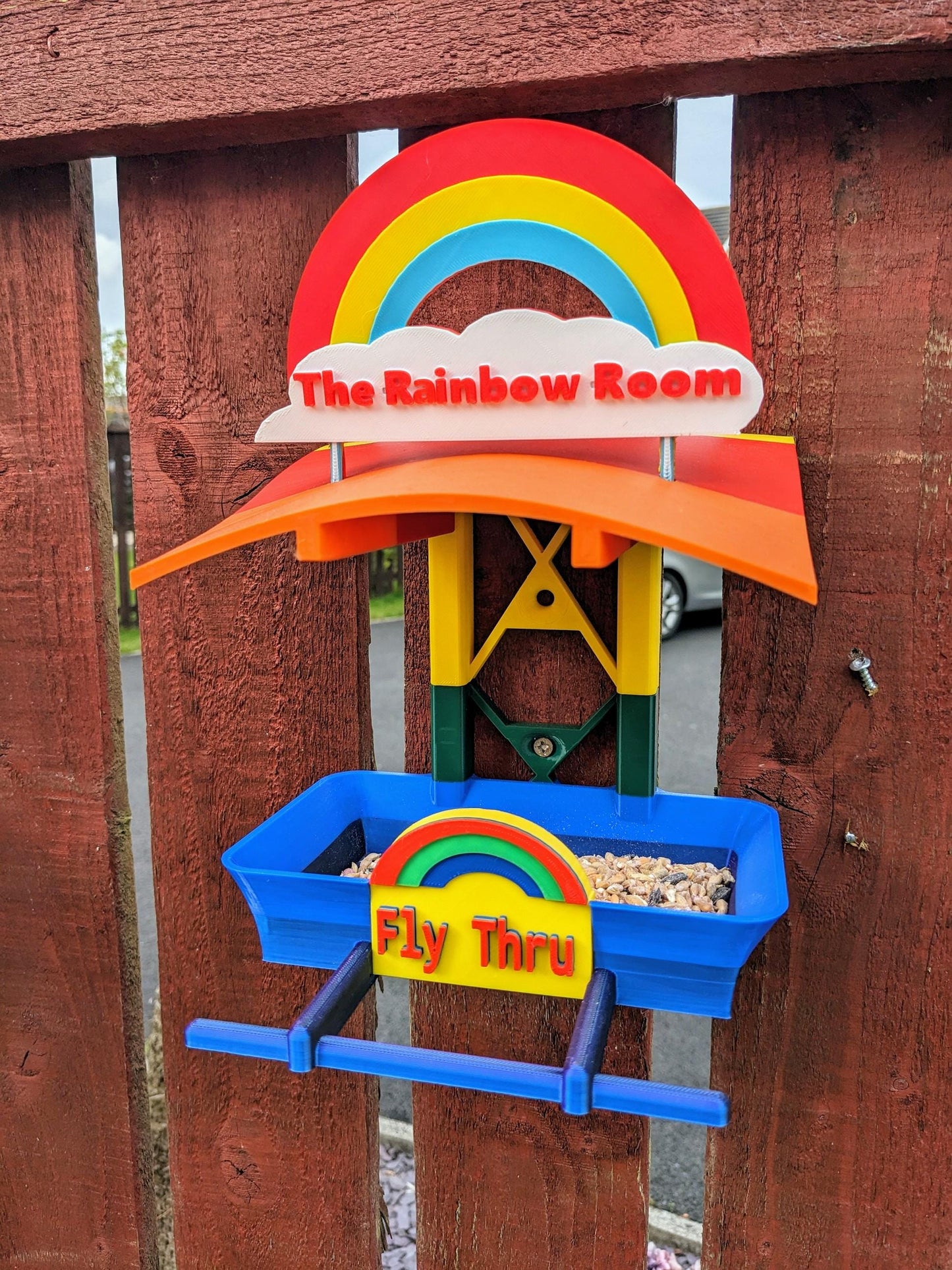 Rainbow Garden Bird Feeding Station - Garden bird seed feeder - quirky outdoor Decor - Wild Bird Food table - sparrow blue tit blackbird