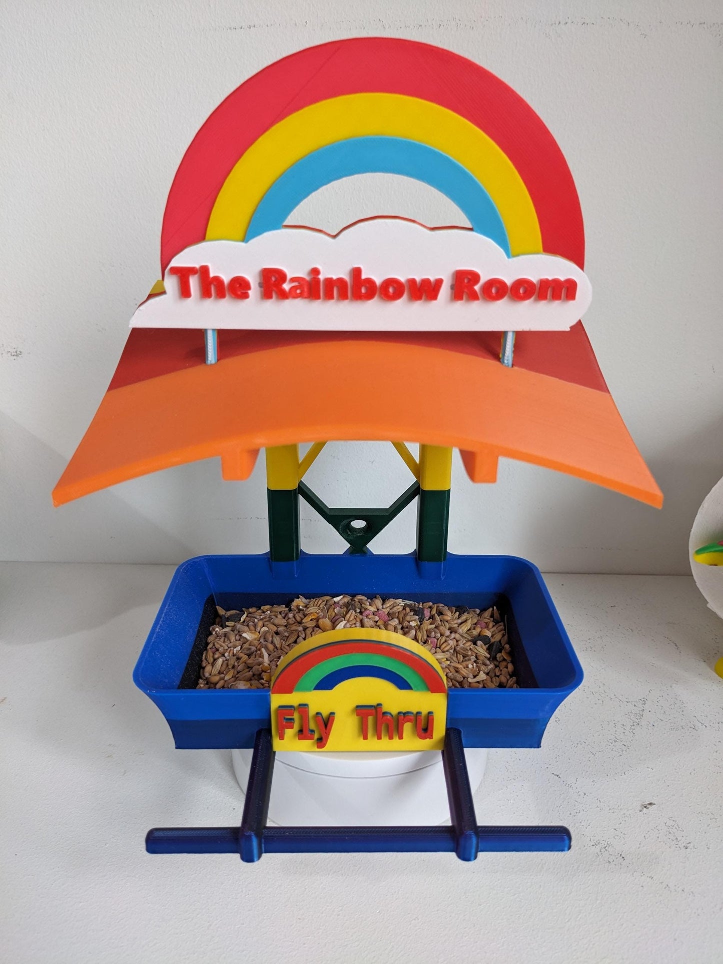 Rainbow Garden Bird Feeding Station - Garden bird seed feeder - quirky outdoor Decor - Wild Bird Food table - sparrow blue tit blackbird
