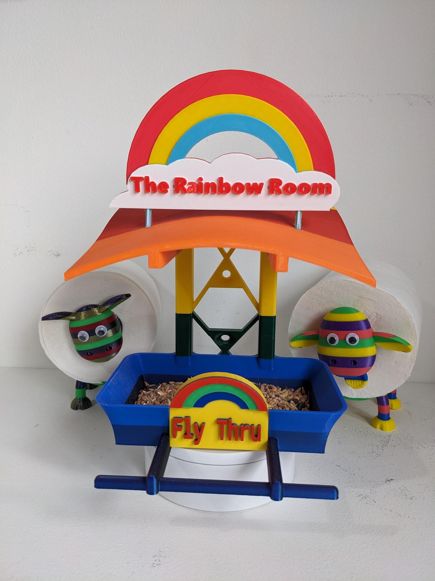 Rainbow Garden Bird Feeding Station - Garden bird seed feeder - quirky outdoor Decor - Wild Bird Food table - sparrow blue tit blackbird