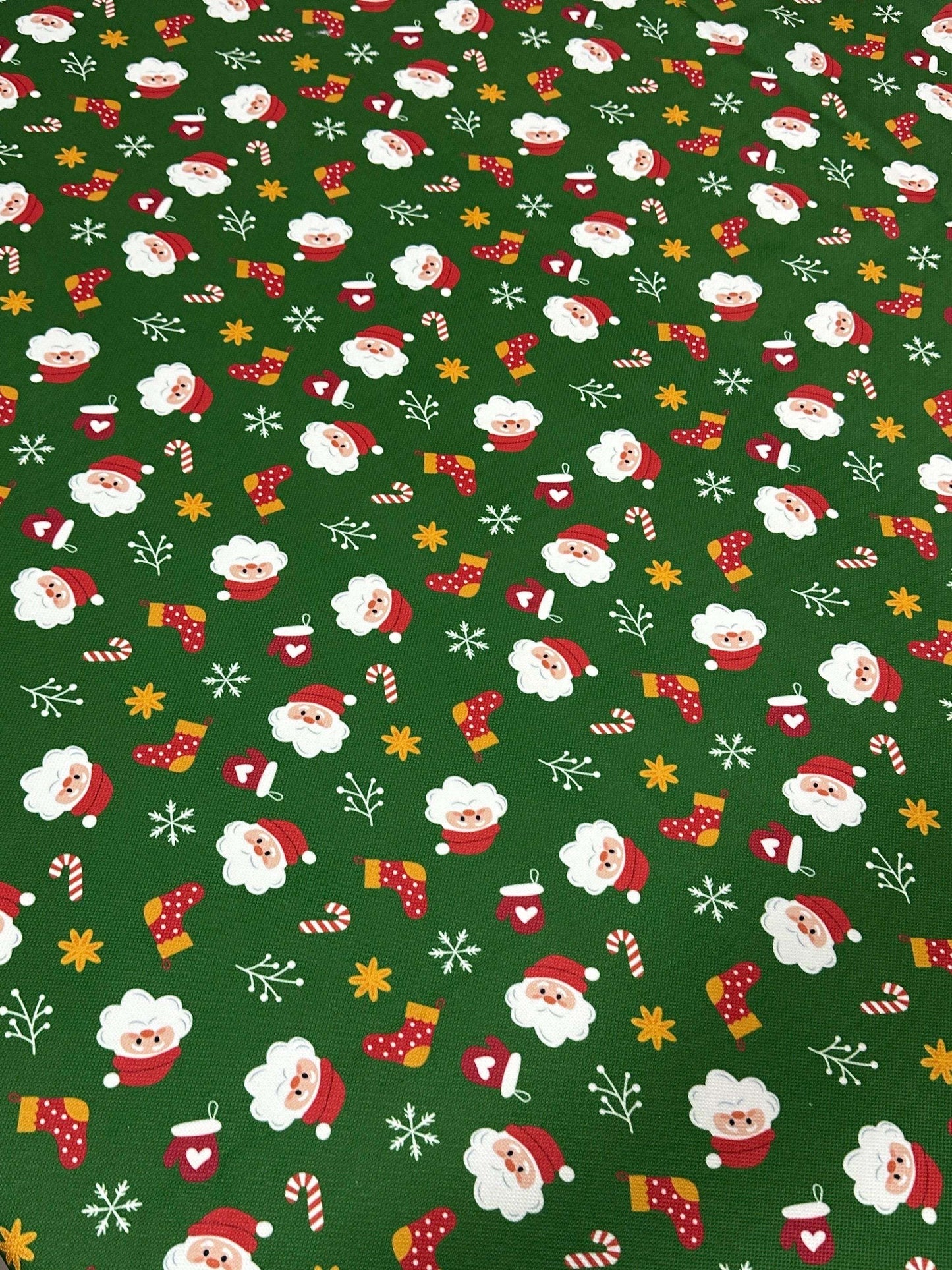 Green Santa Claus Christmas Fabric Sold by Metre