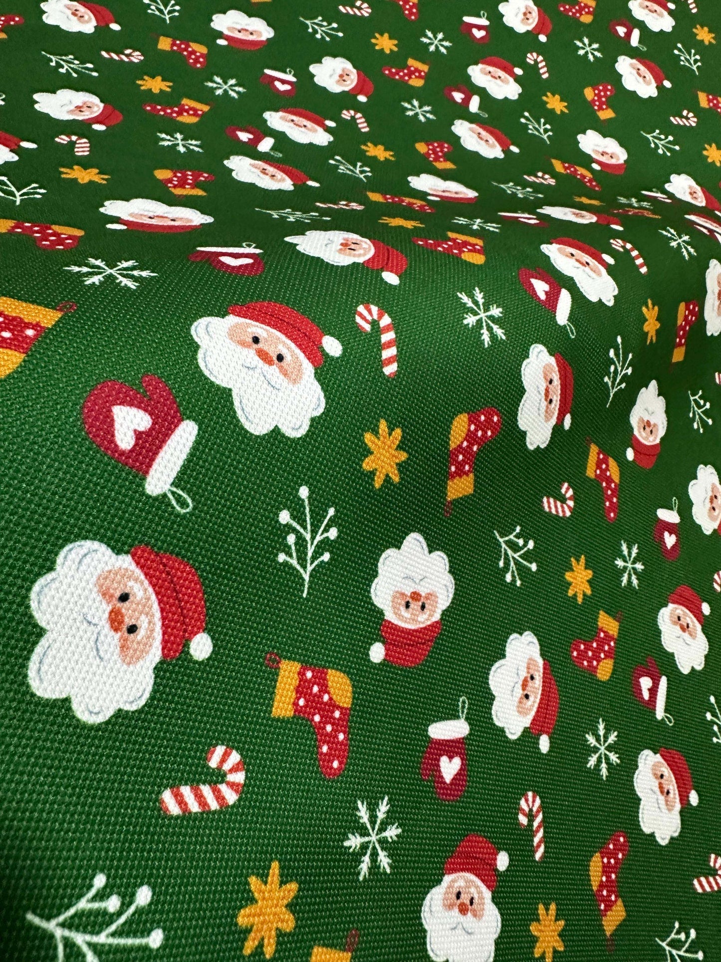 Green Santa Claus Christmas Fabric Sold by Metre