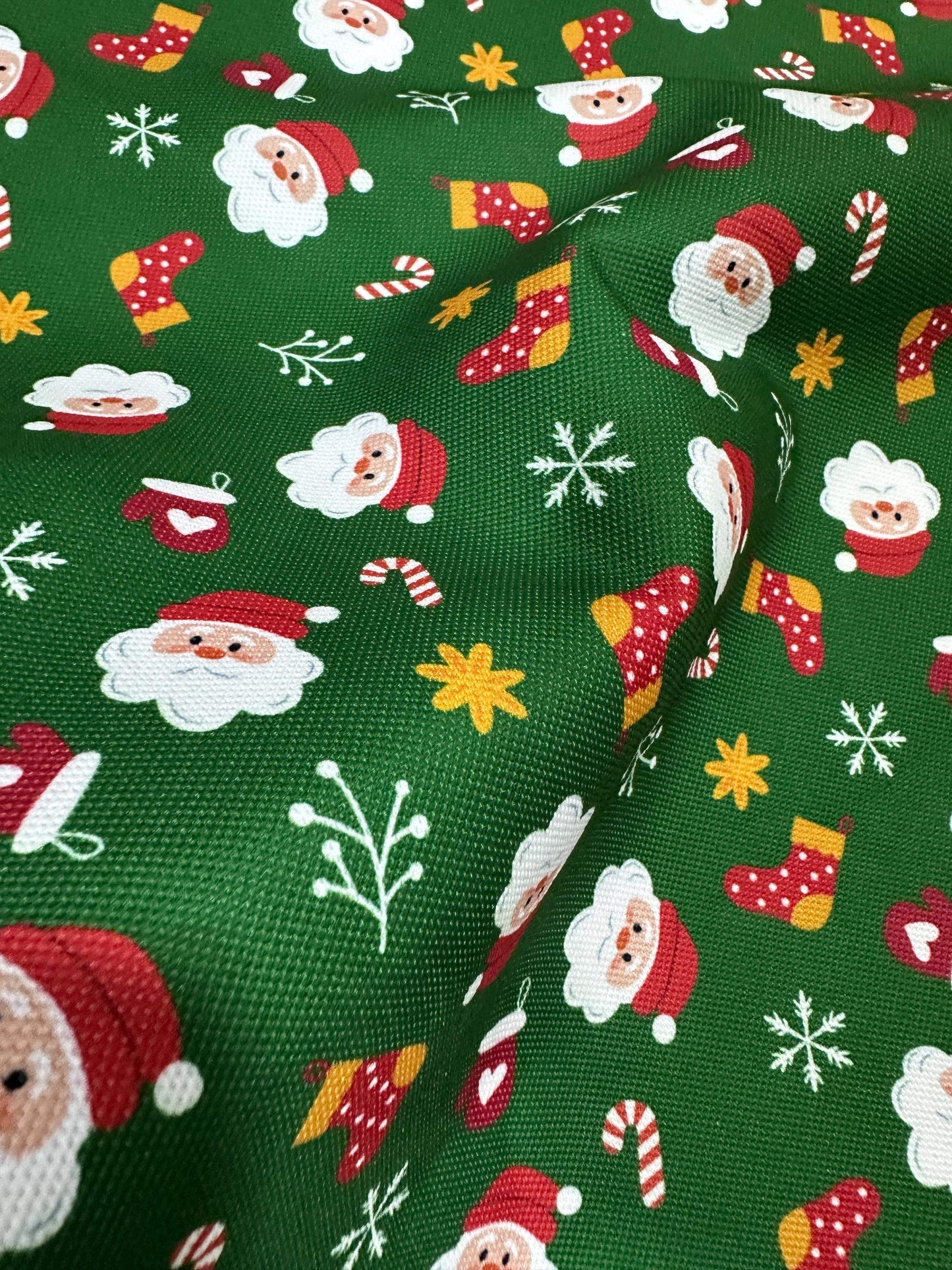 Green Santa Claus Christmas Fabric Sold by Metre