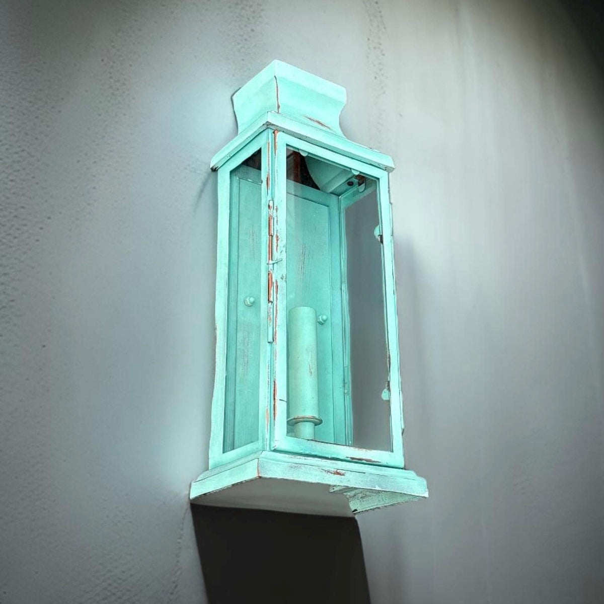Reedham - Verdigris Effect Flush Wall Lantern Glass Sconce