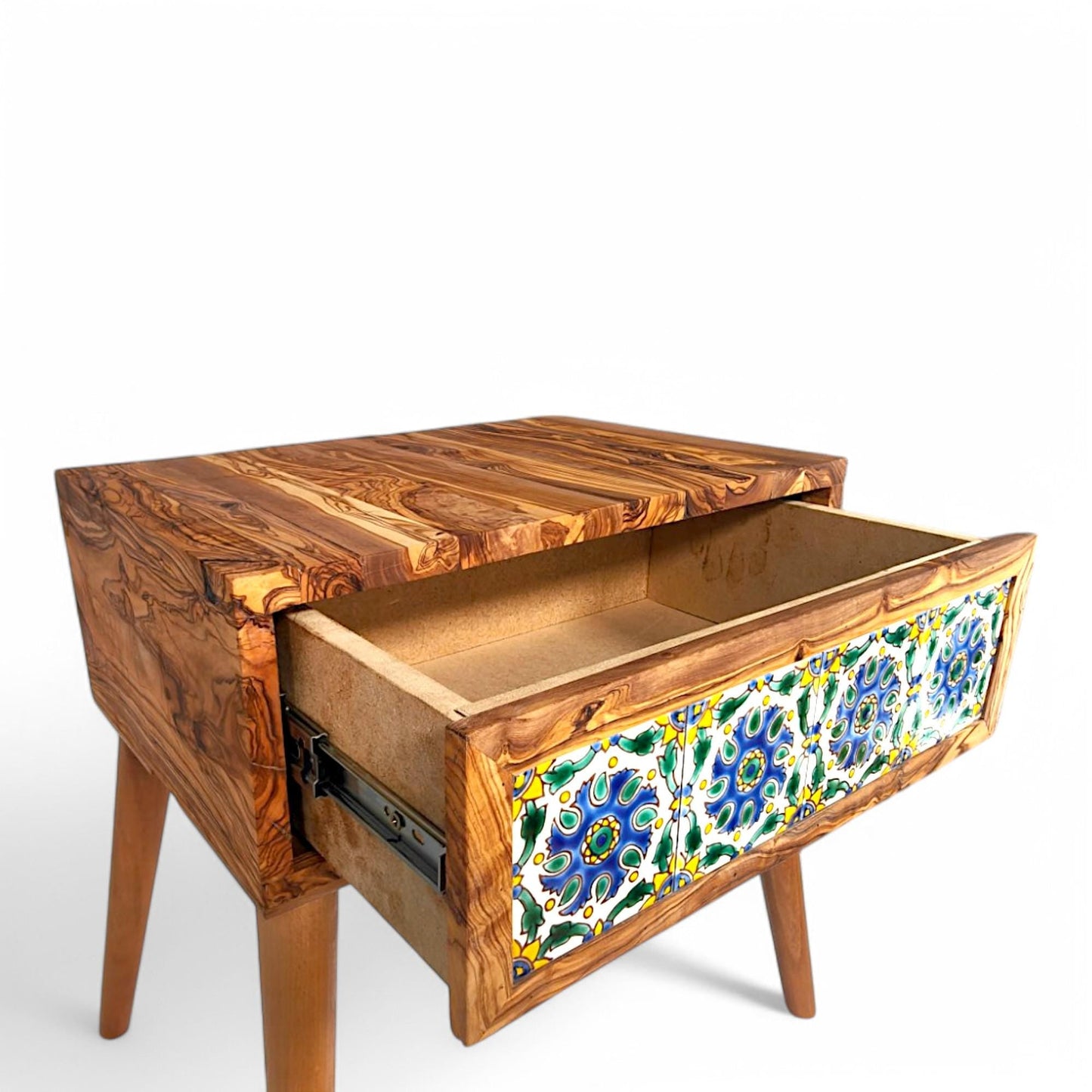 Beautiful Olive Wood -  Bedside Table - Coffee Table with Ceramic Tiles