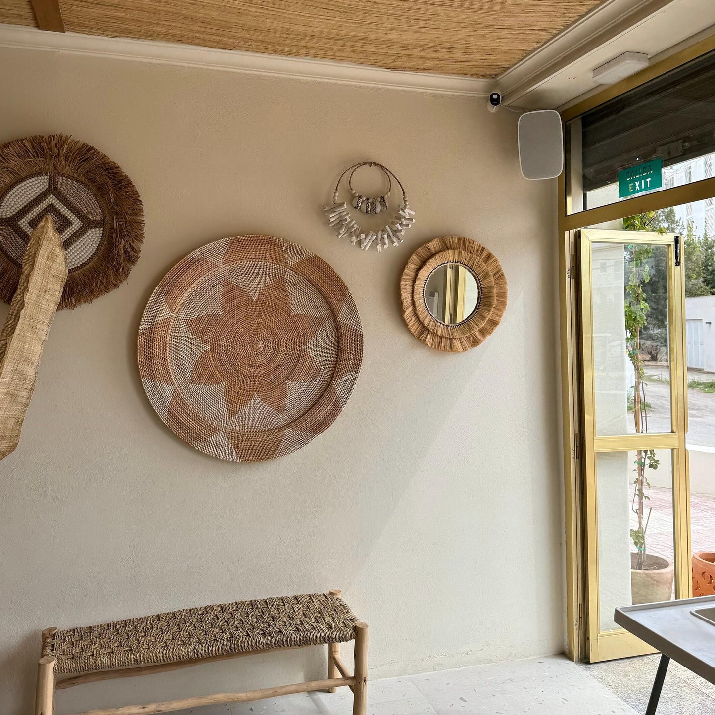 Natural Raffia Round Wall Mirror | 55cm Boho Coastal Fringe Mirror