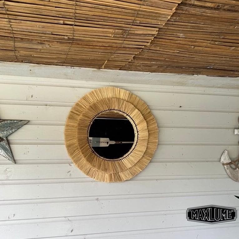Natural Raffia Round Wall Mirror | 55cm Boho Coastal Fringe Mirror
