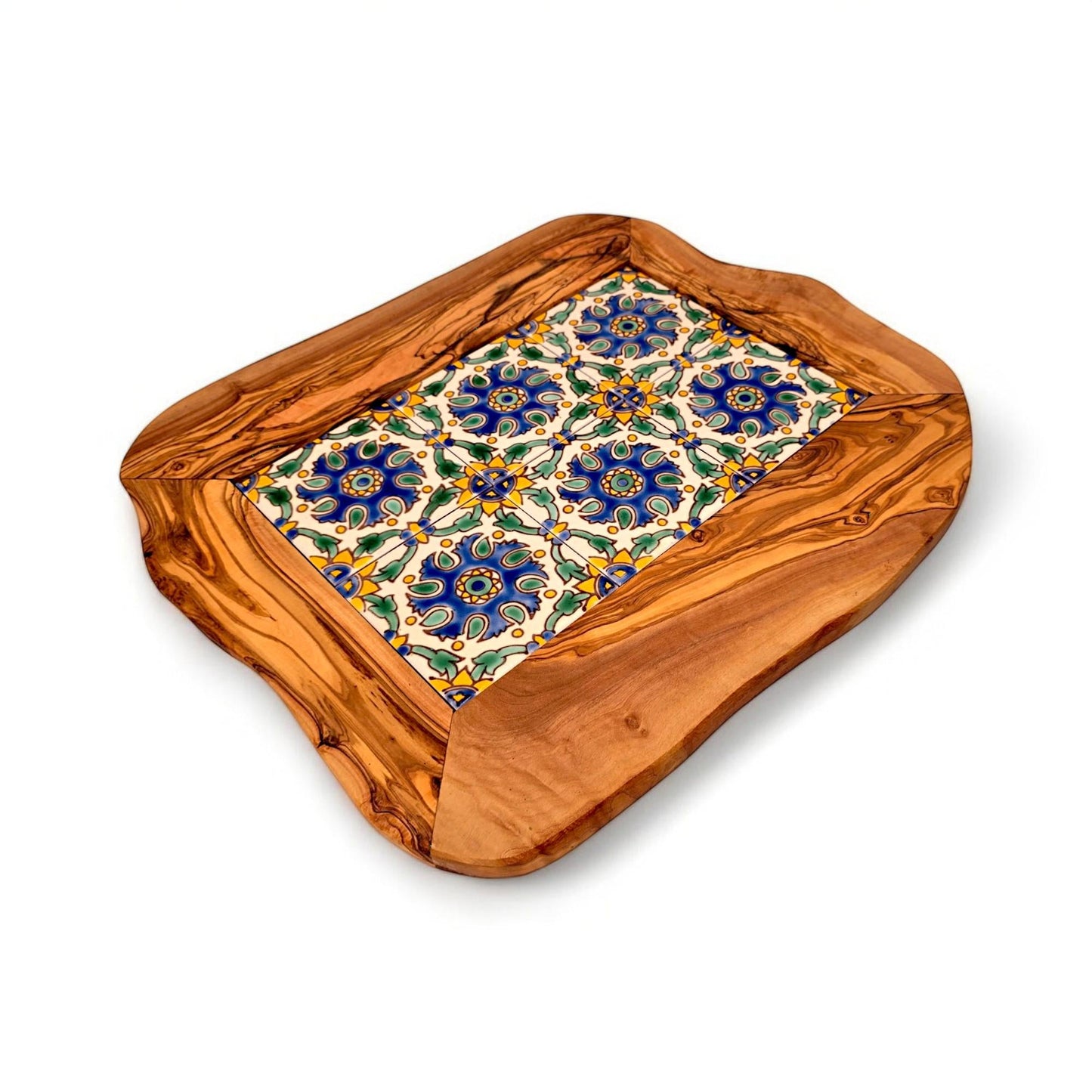 Rustic Olive Wood Ceramic Tray | Various Colours