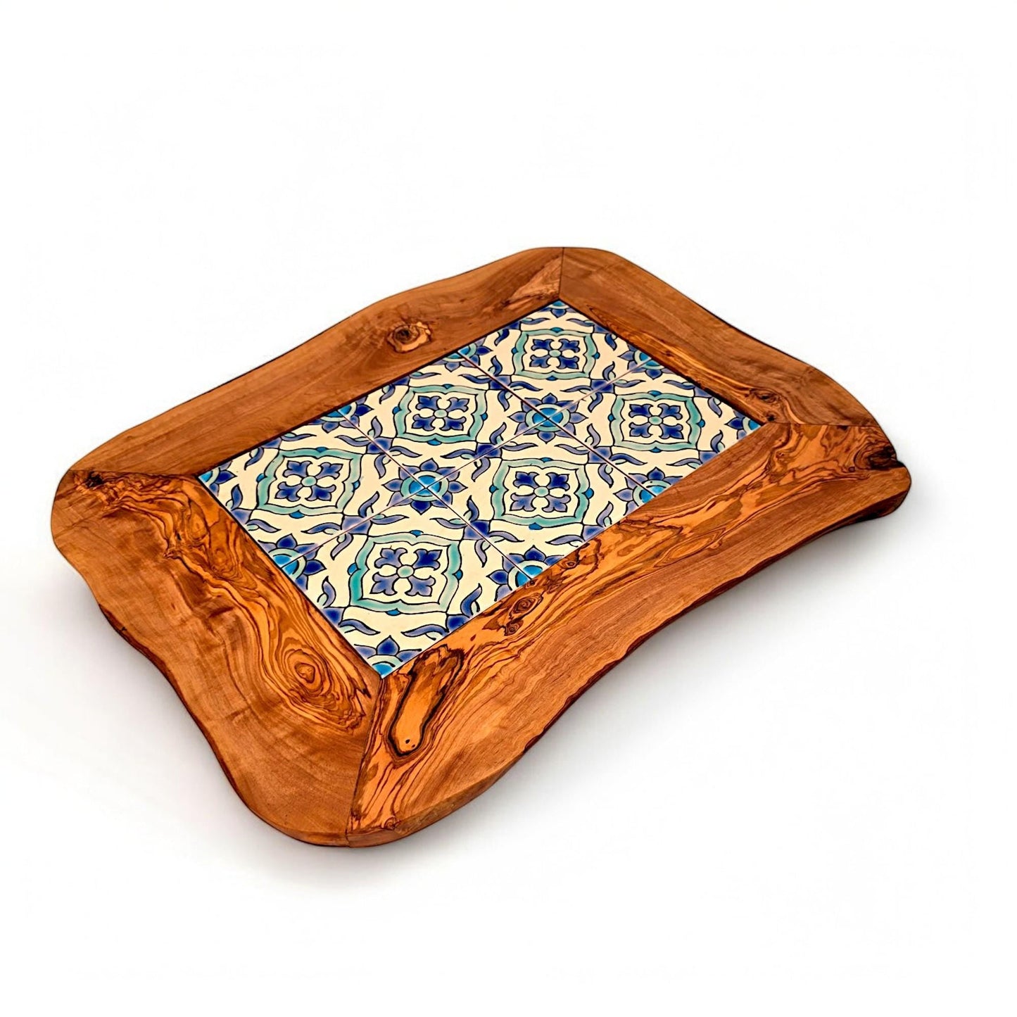 Rustic Olive Wood Ceramic Tray | Various Colours