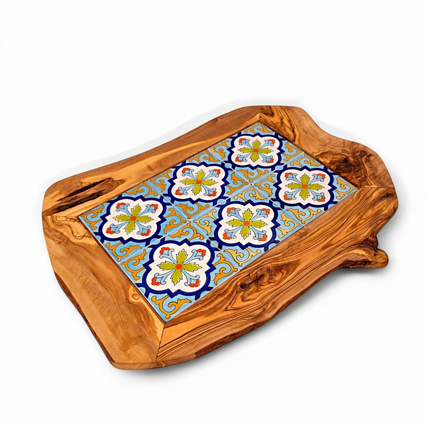 Rustic Olive Wood Ceramic Tray | Various Colours