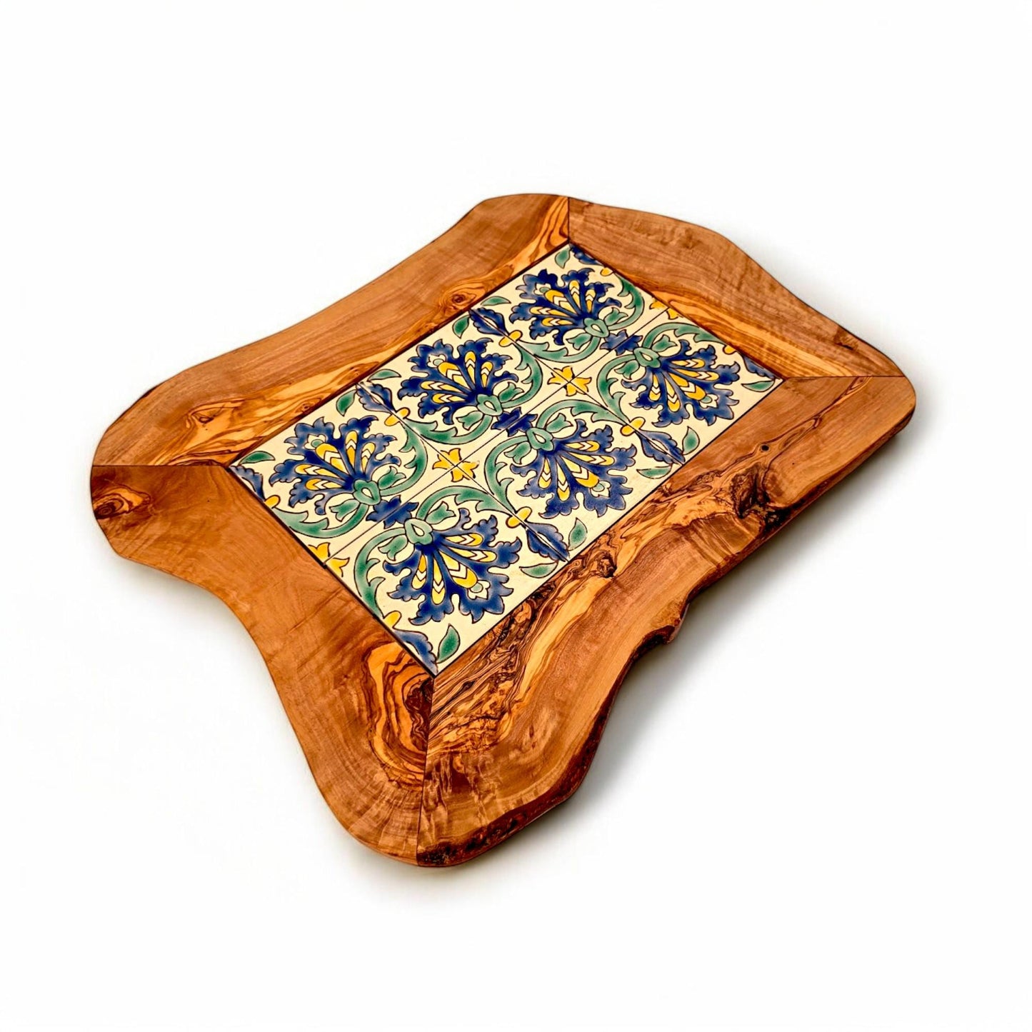Rustic Olive Wood Ceramic Tray | Various Colours