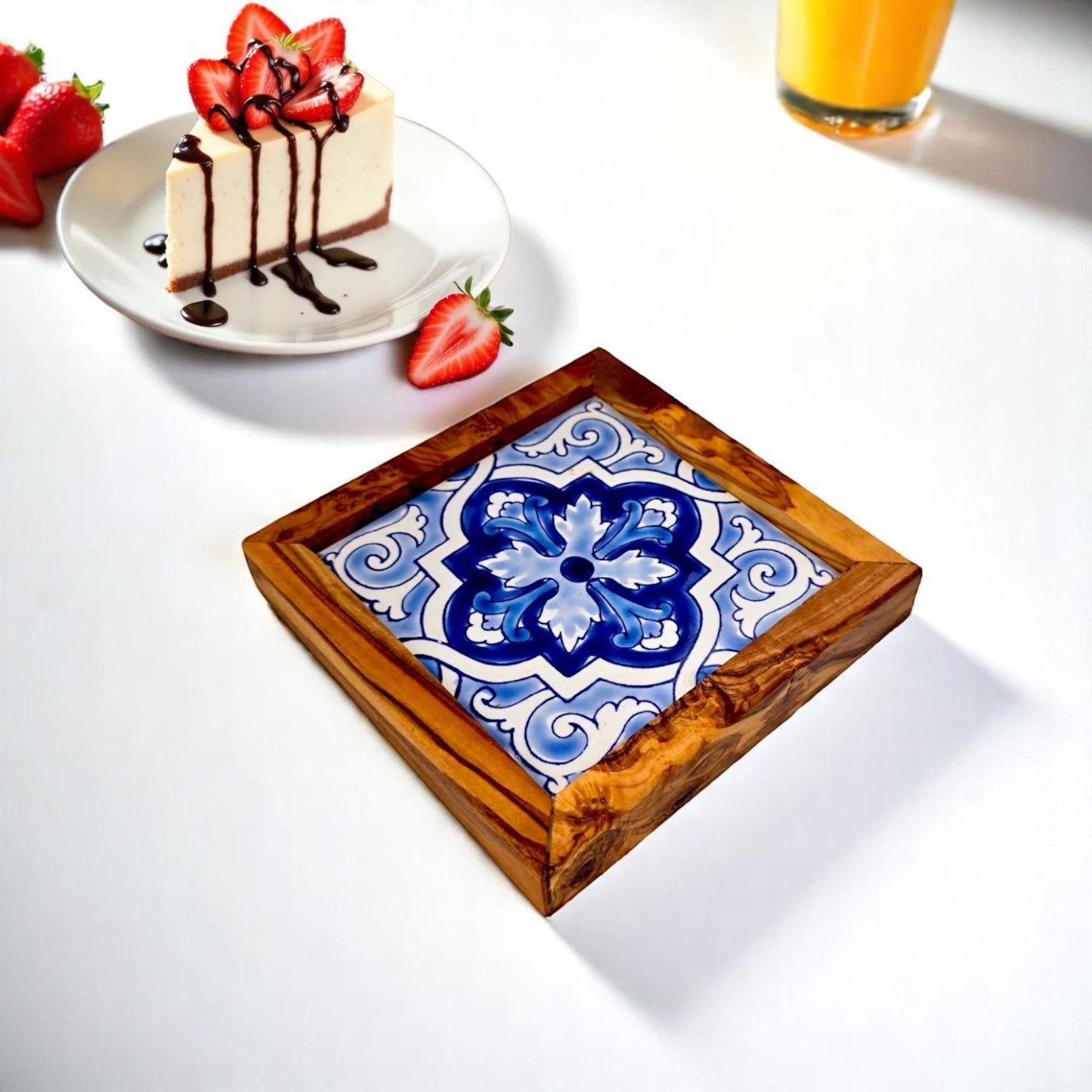 Square Olive Wood Ceramic Tray
