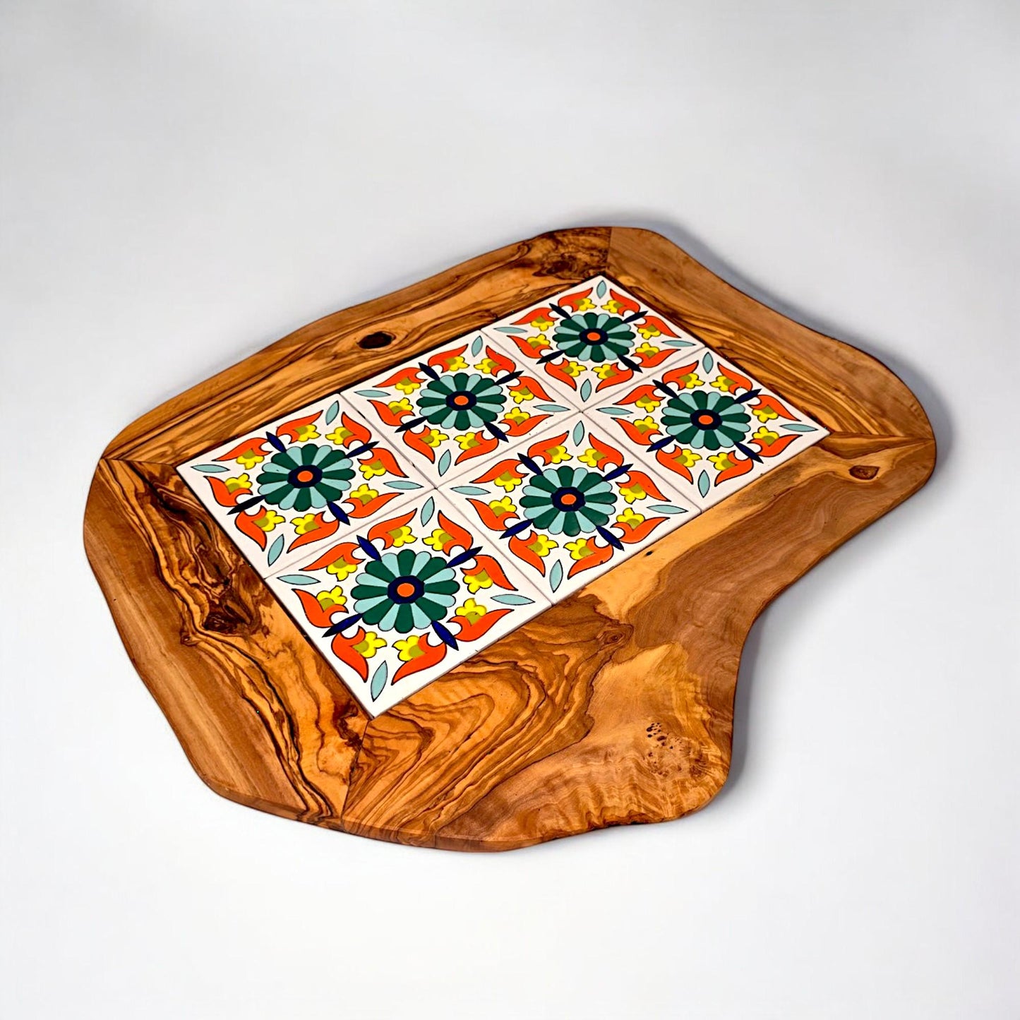 Rustic Olive Wood Ceramic Tray | Various Colours