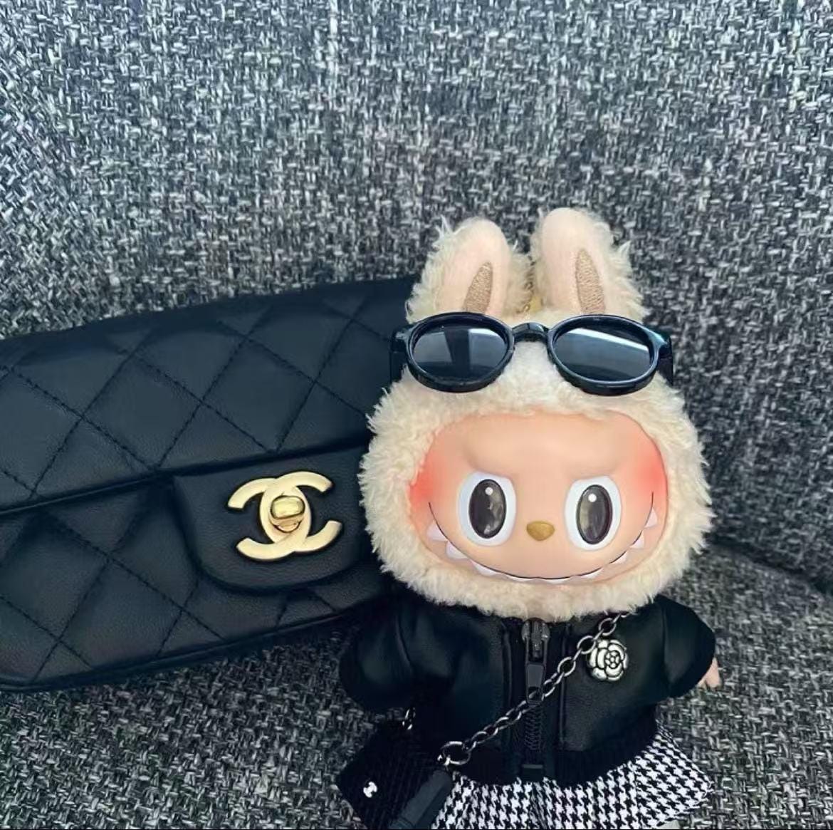 Custom Labubu Doll Outfit: Colorful Patterned Sweater, Scarf and Hat Set