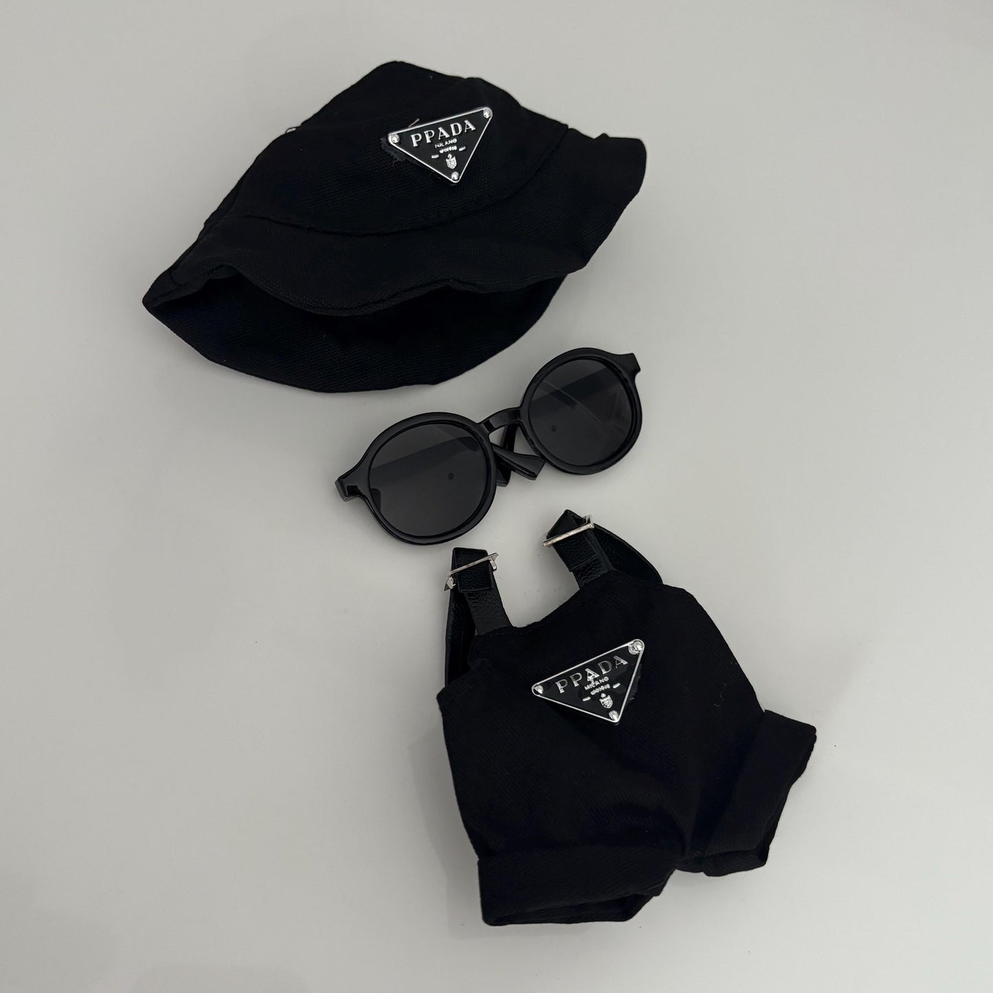 3pcs Labubu The Monsters Macaron Outfit Set - Dungarees, Hat &amp; Sunglasses