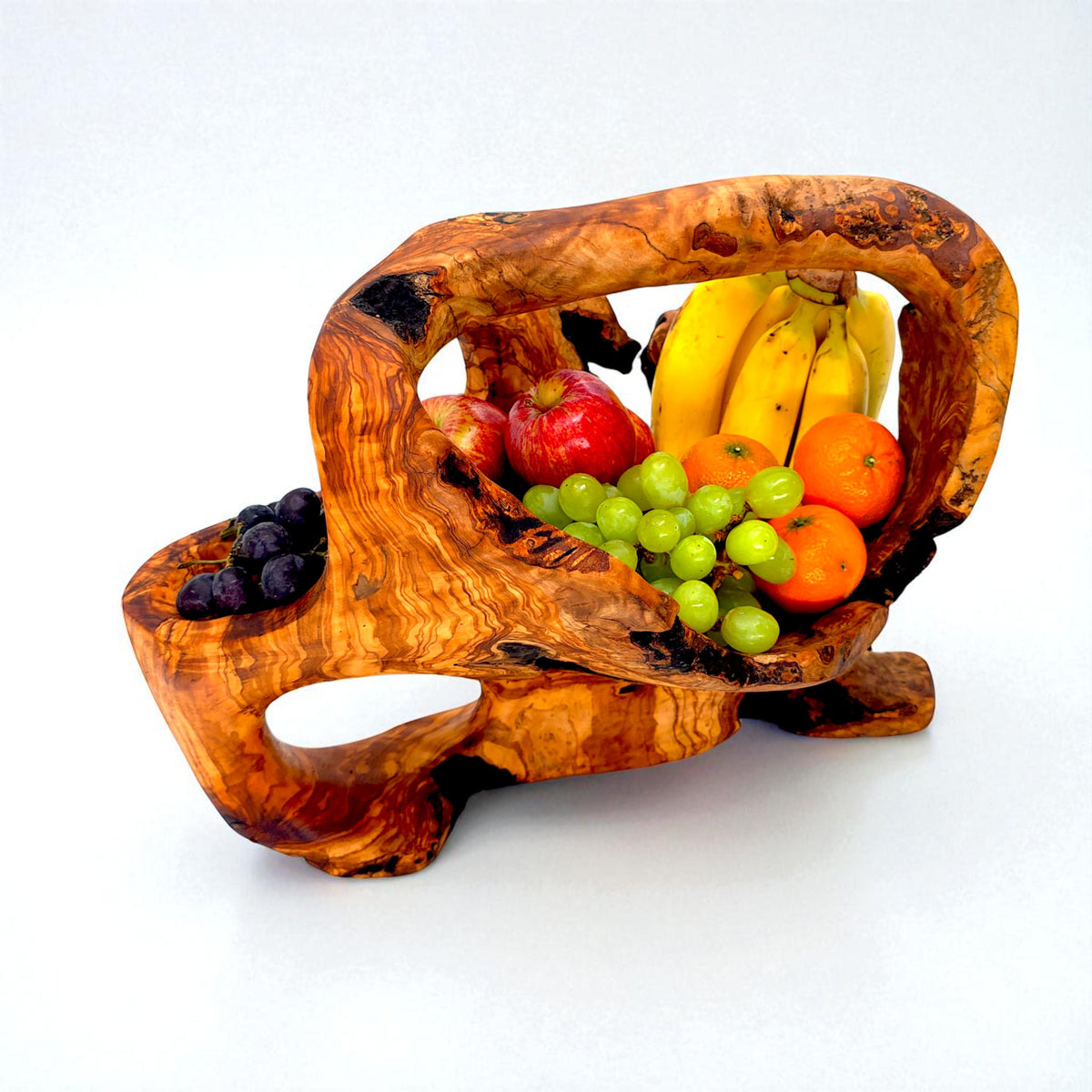 Rustic Olive Wood Fruit Basket | Large Tall Round Centrepiece | 43×30×33 cm