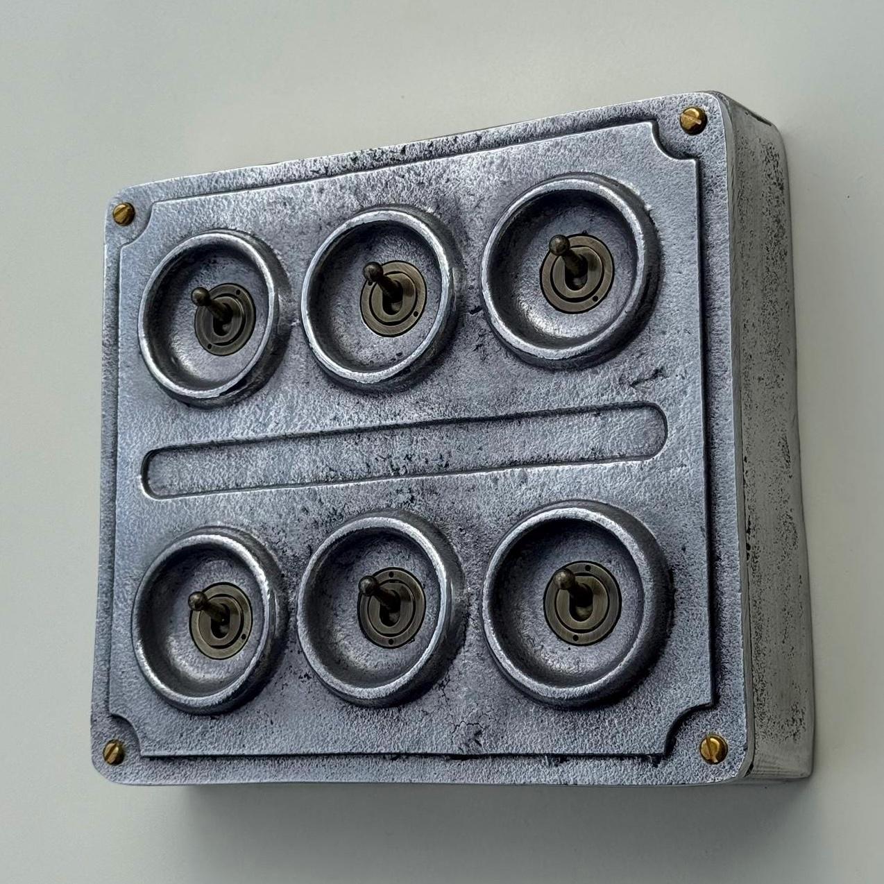 6 Gang 2 Way Solid Cast Metal Conduit Light Switch | Vintage Crabtree Style