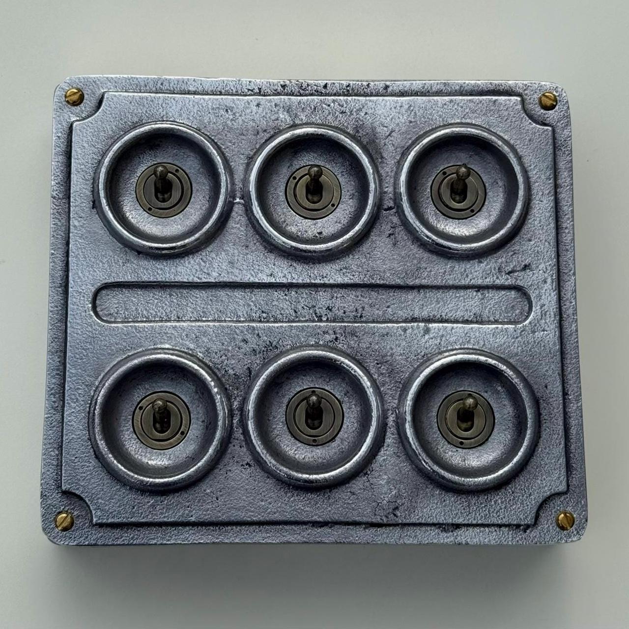 6 Gang 2 Way Solid Cast Metal Conduit Light Switch | Vintage Crabtree Style