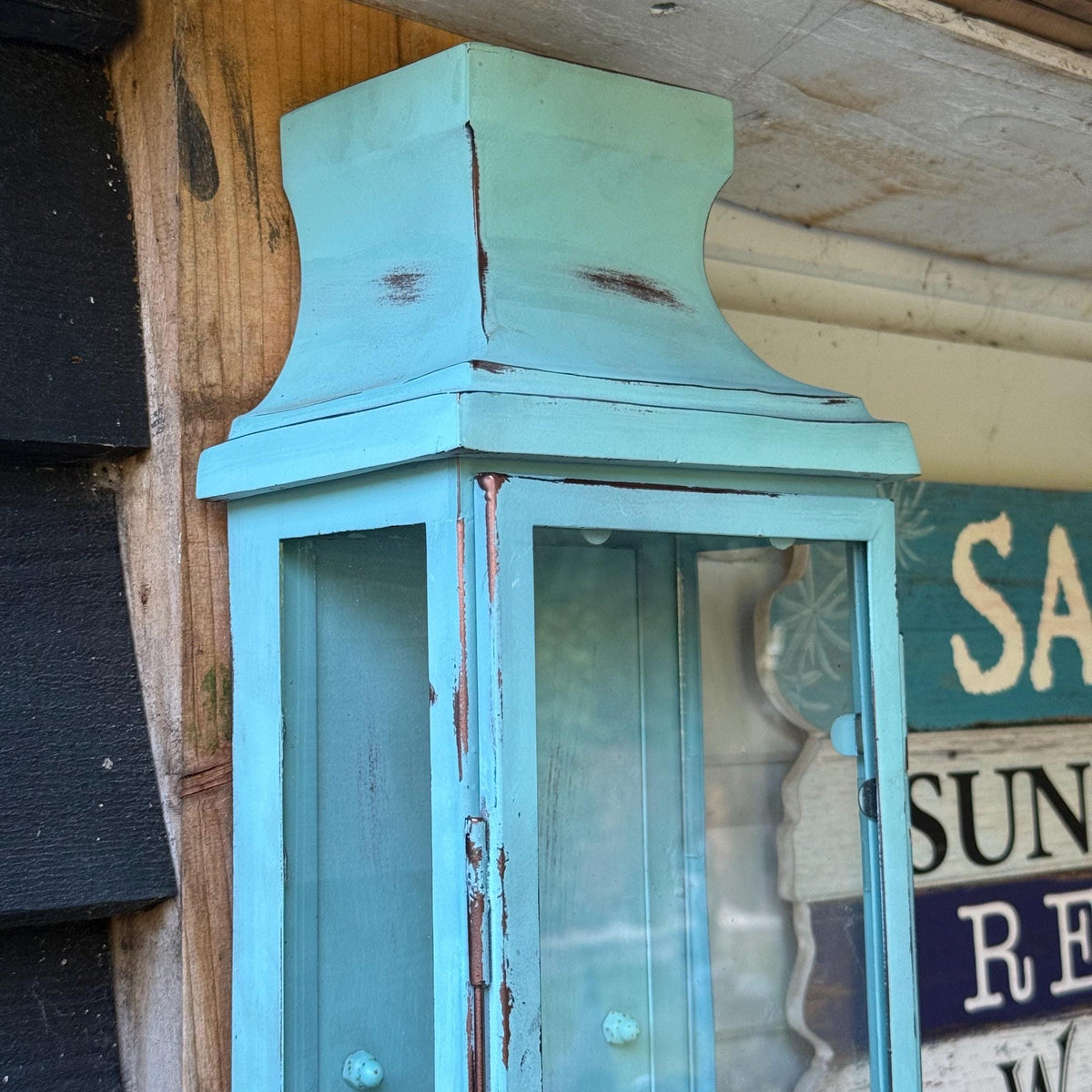 Reedham - Verdigris Effect Flush Wall Lantern Glass Sconce