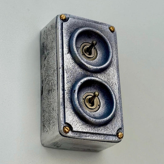 Double 2 Gang Cast Metal Light Switch | Industrial 2 Way Toggle Switch | Vintage Crabtree Style