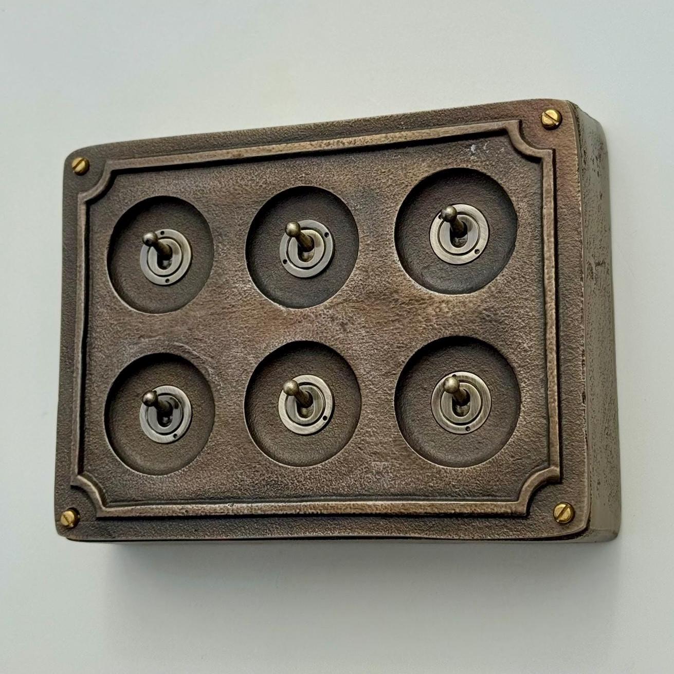 6 Gang 2 Way Bronze Solid Cast Metal Conduit Light Switch Industrial