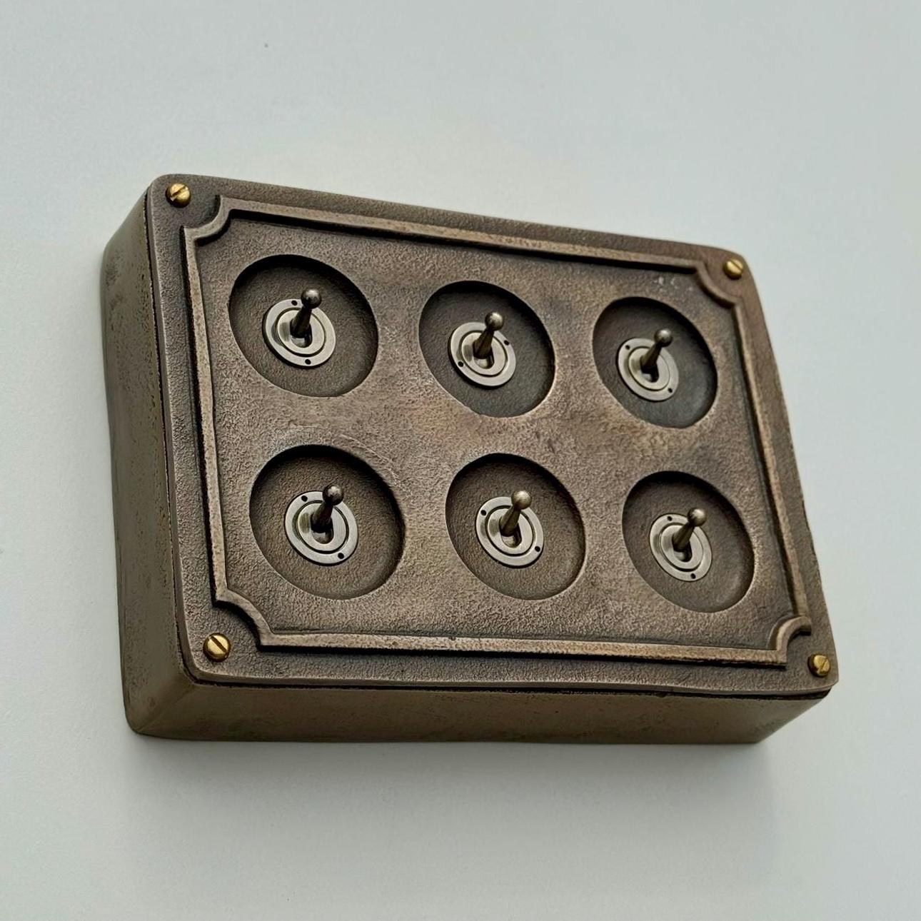 6 Gang 2 Way Bronze Solid Cast Metal Conduit Light Switch Industrial
