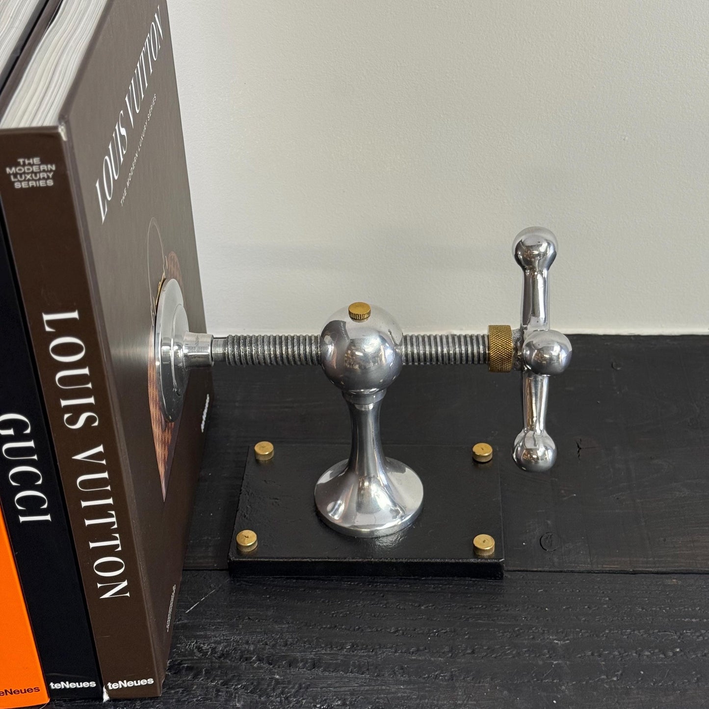 Windlass Bookend Nautical Book Holder Aluminium & Brass | DVD Organizer