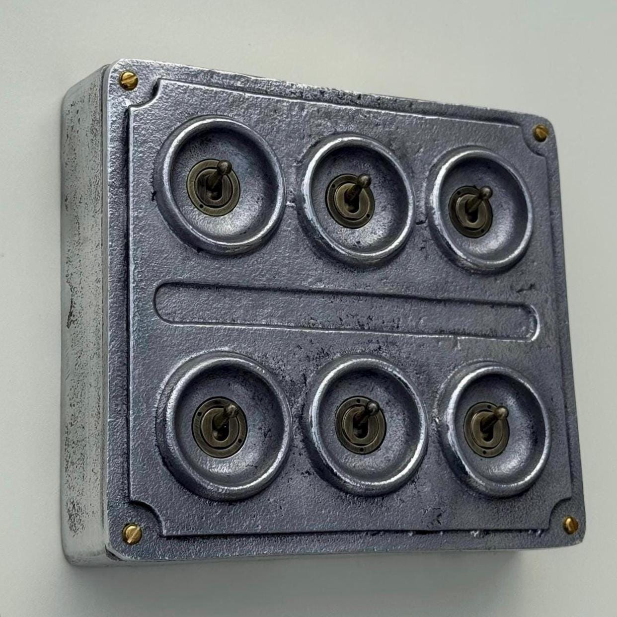 6 Gang 2 Way Solid Cast Metal Conduit Light Switch | Vintage Crabtree Style