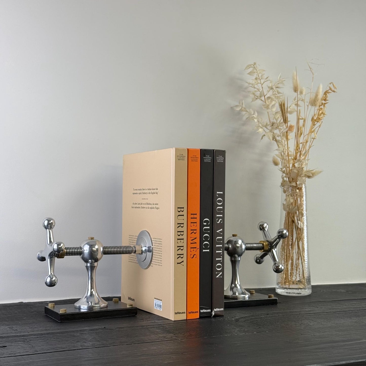 Windlass Bookend Nautical Book Holder Aluminium & Brass | DVD Organizer