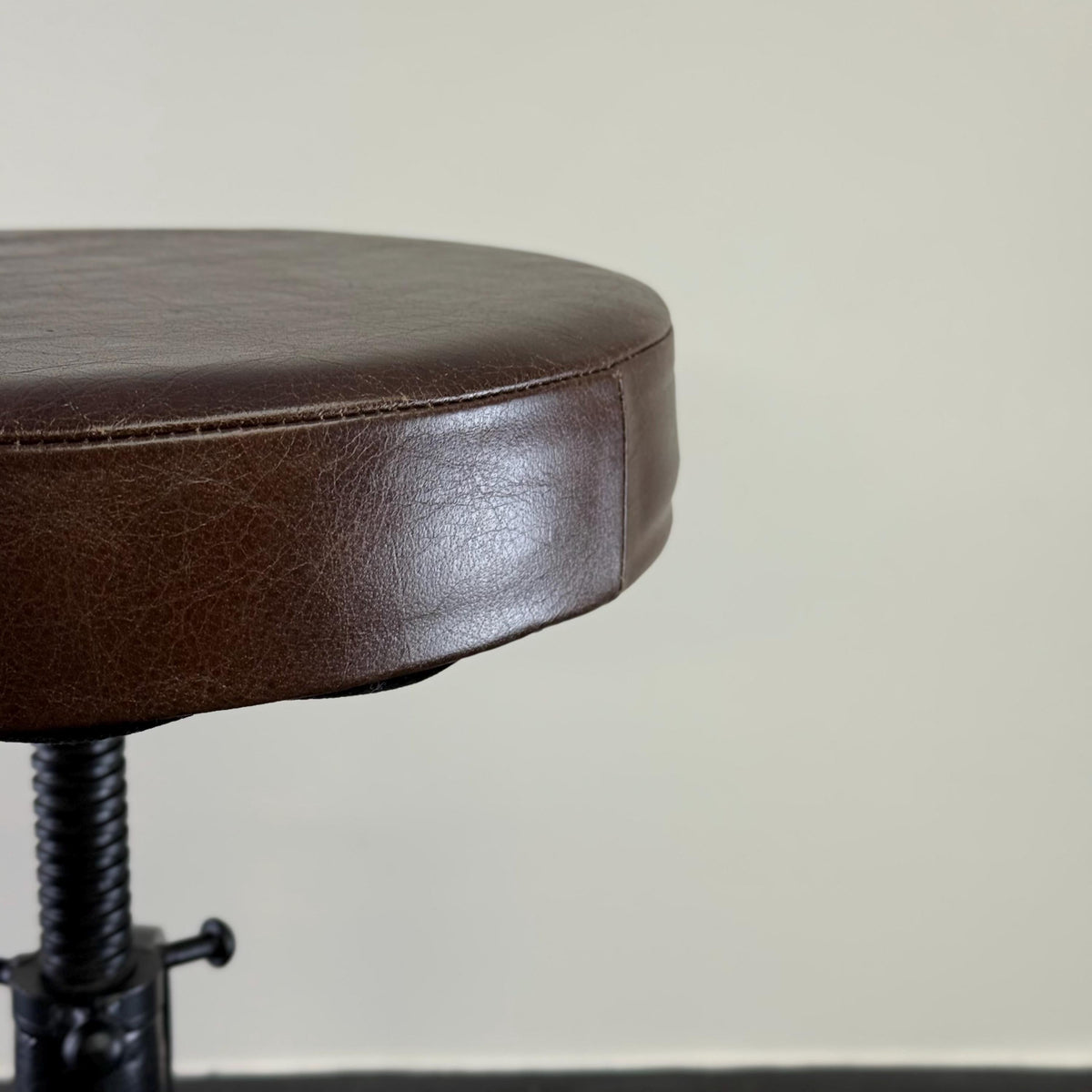 Vice Clamp Adjustable Stool | Cast Iron Industrial Seat | Leather Top