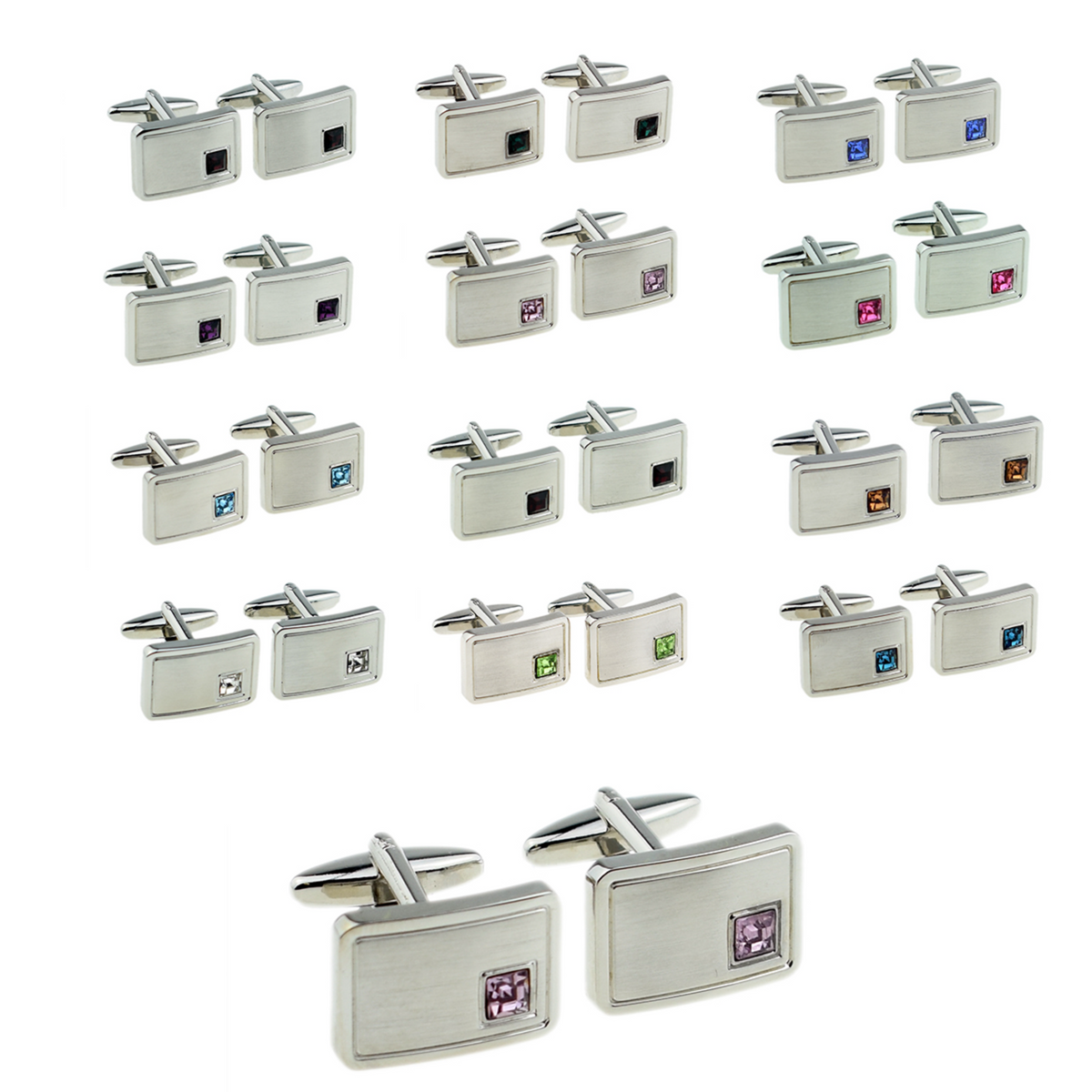 Personalised Rhodium Plated Birthstone Crystal Cufflink Set