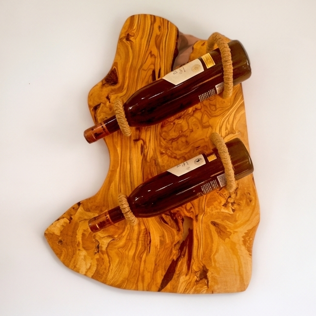 Bespoke Live-Edge Olive Wood Wall Wine Display & Sculptural Goblet Rack