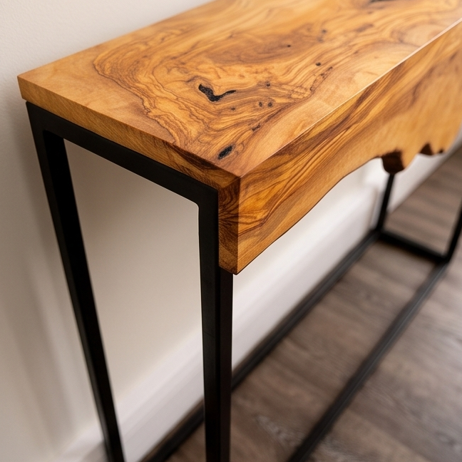 Luxury Live Edge Olive Wood Console Table & Mirror Set - Entryway Vanity