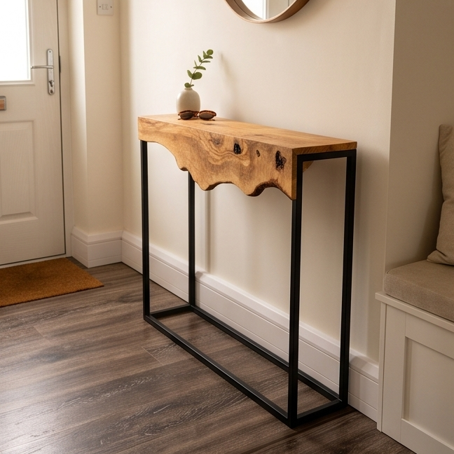 Luxury Live Edge Olive Wood Console Table & Mirror Set - Entryway Vanity