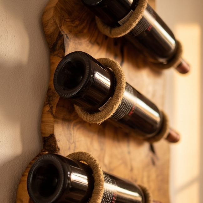 Bespoke Live-Edge Olive Wood Wall Wine Display & Sculptural Goblet Rack