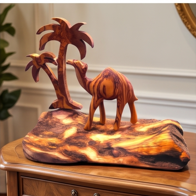 Hand Carved Olive Wood Camel Figurine Wooden Ornament