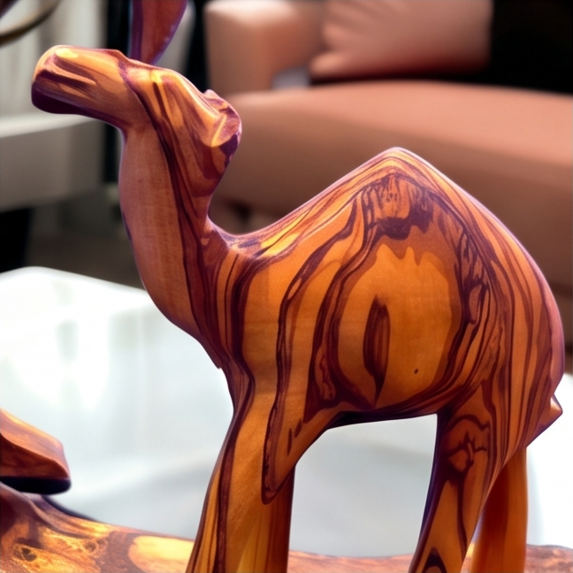 Hand Carved Olive Wood Camel Figurine Wooden Ornament