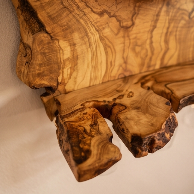Rustic Olive Wood Wall Mounted Wine Bottle Holder & Goblet Rack