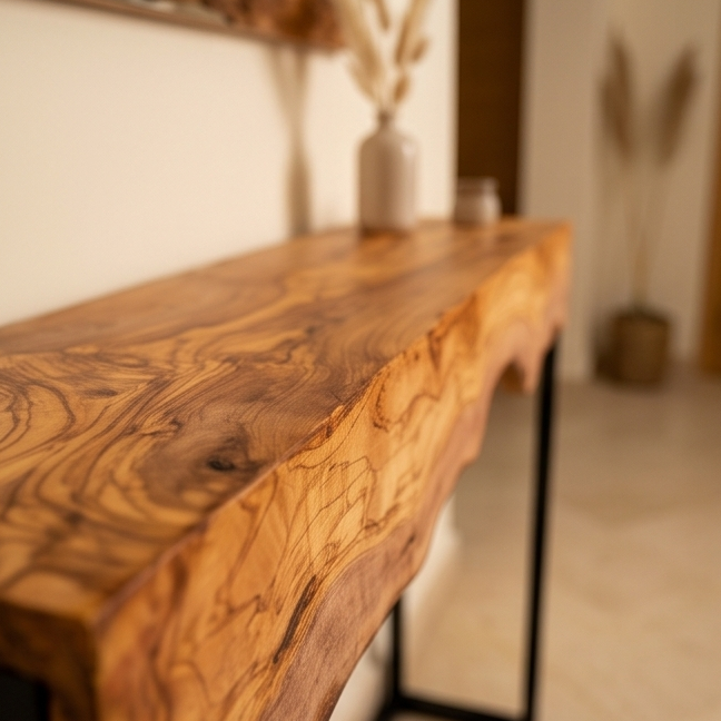 Hand made olive wood mirror and console table set