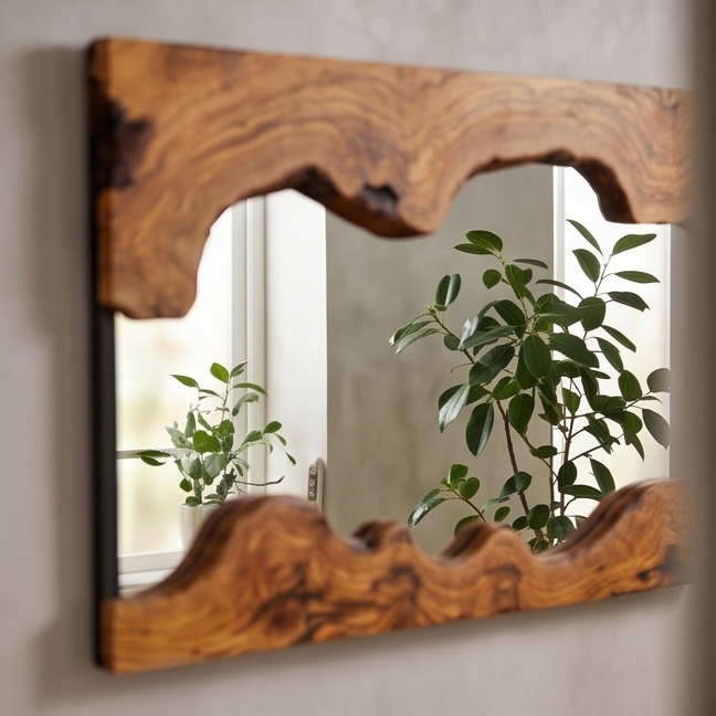 Luxury Live Edge Olive Wood Console Table & Mirror Set - Entryway Vanity