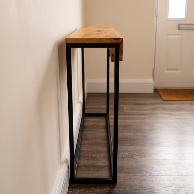 Luxury Live Edge Olive Wood Console Table - Slim Industrial Entryway Table